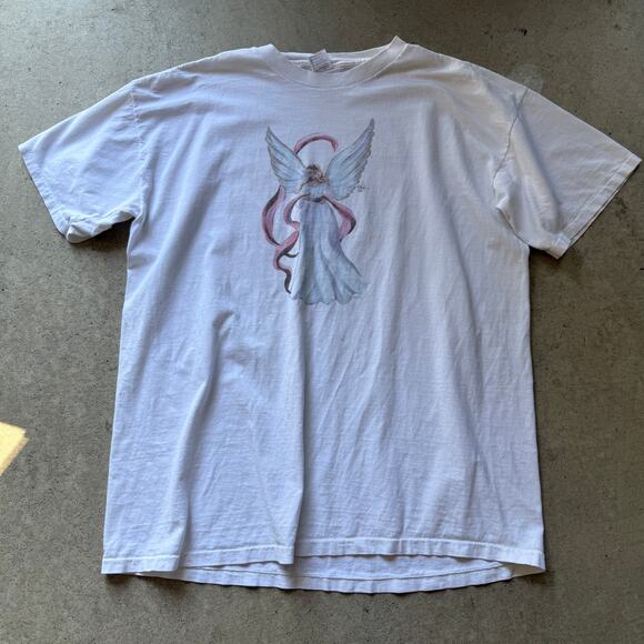 Vintage 90's Ameri-Tees Guardian Angel White Long Sleep Oversized Shirt Sz OSFA - Picture 1 of 6